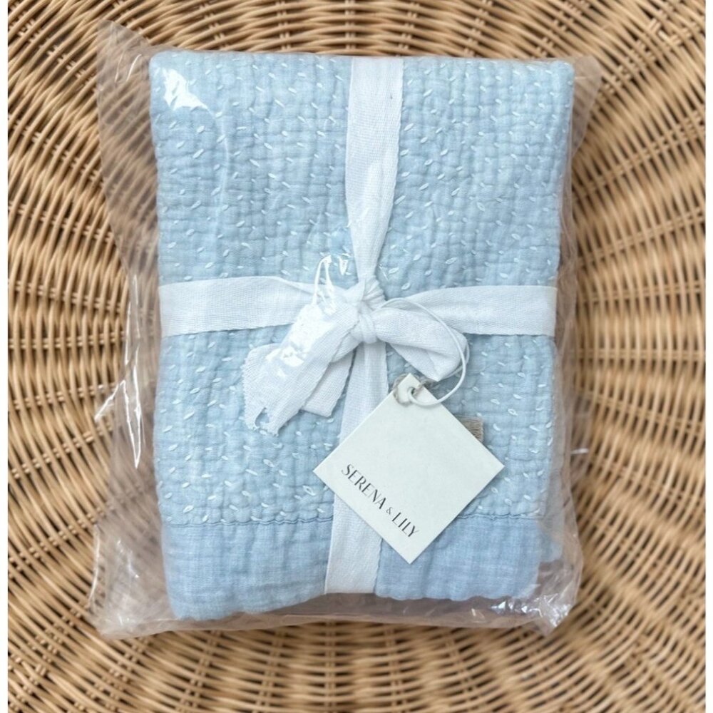NEW Serena & Lily Almonte Standard Pillow Sham-Blue Chambray/White